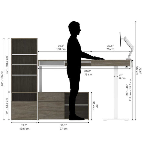 Two 72W L-Shaped Standing Desks with Dual Monitor Arms and Storage