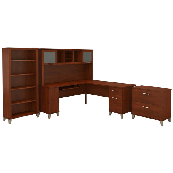 72W L Shaped Desk with Hutch, Lateral File Cabinet and Bookcase