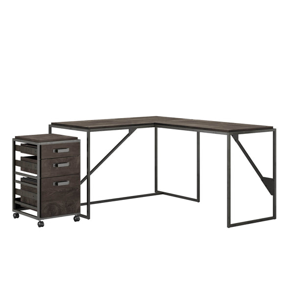 50W L Shaped Industrial Desk with 3 Drawer Mobile File Cabinet