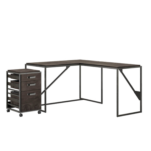 50W L Shaped Industrial Desk with 3 Drawer Mobile File Cabinet