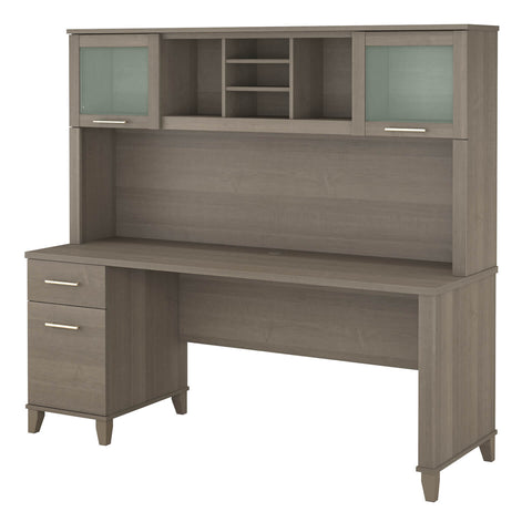 72W Office Desk with Drawers and Hutch