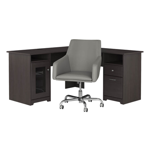 60W L Shaped Computer Desk with Mid Back Leather Box Chair