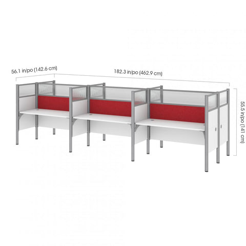 6-Person Office Cubicles with Red Tack Boards and High Privacy Panels