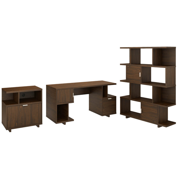 60W Computer Desk with Lateral File Cabinet and Bookcase