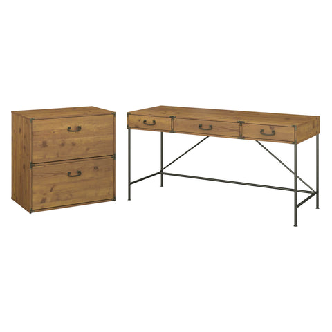 60W Writing Desk with 2 Drawer Lateral File Cabinet