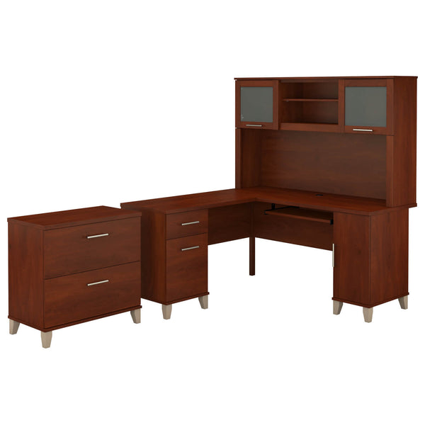 60W L Shaped Desk with Hutch and Lateral File Cabinet