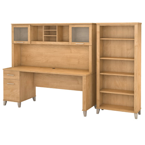 72W Office Desk with Hutch and 5 Shelf Bookcase