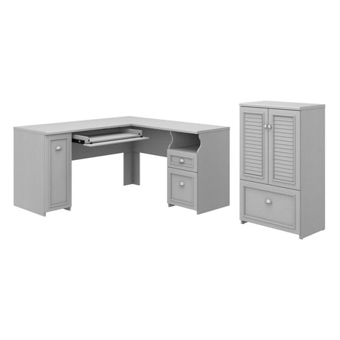 60W L Shaped Desk and 2 Door Storage Cabinet with File Drawer