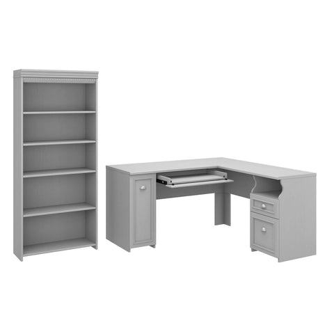 60W L Shaped Desk with 5 Shelf Bookcase