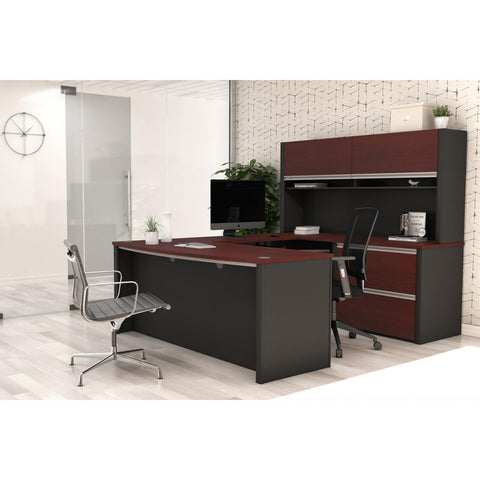 72W U-Shaped Executive Desk with Lateral File Cabinet and Hutch