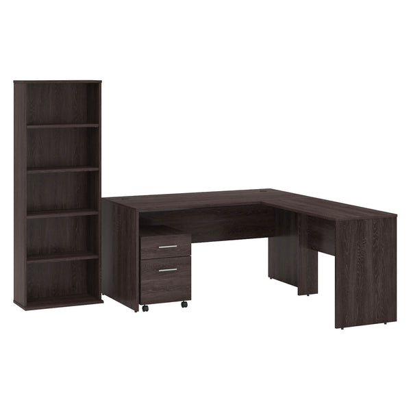 60W L Shaped Desk with Mobile File Cabinet and Bookcase