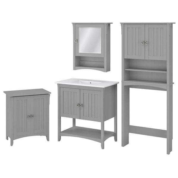 32W Bathroom Vanity Sink with Mirror, Over Toilet Storage and Hamper