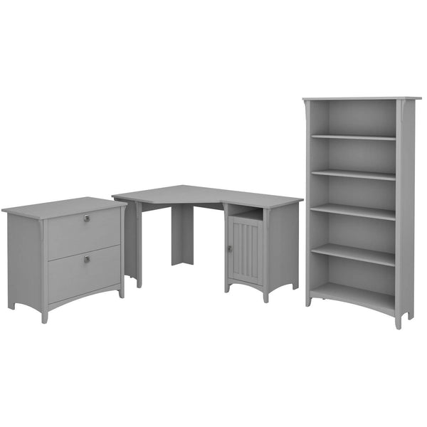 55W Corner Desk with Lateral File Cabinet and 5 Shelf Bookcase