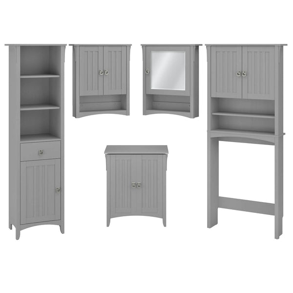 Farmhouse Bathroom Storage Set with Cabinets, Mirror, Hamper and Shelf