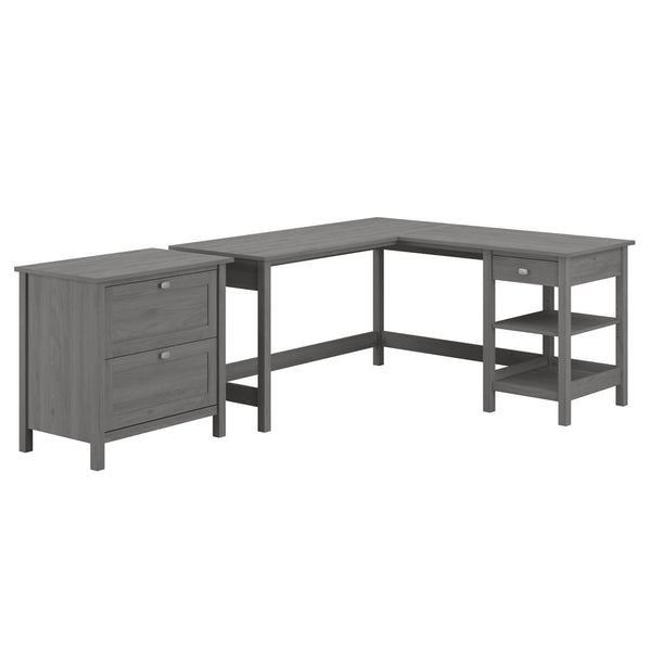 60W L Shaped Computer Desk with 2 Drawer Lateral File Cabinet