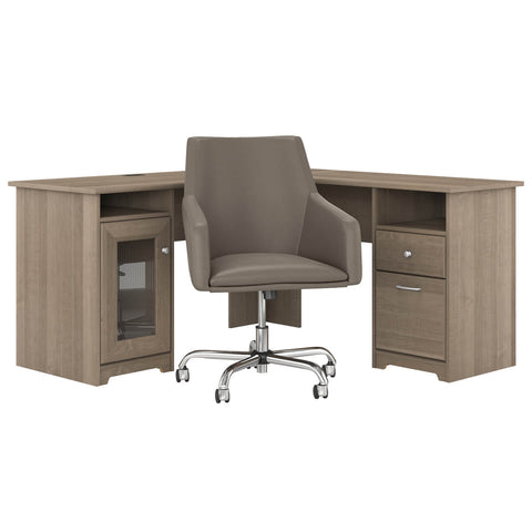 60W L Shaped Computer Desk with Mid Back Leather Box Chair