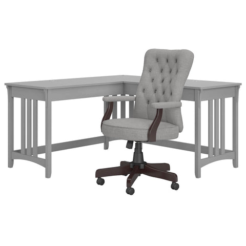 60W L Shaped Writing Desk with High Back Tufted Office Chair