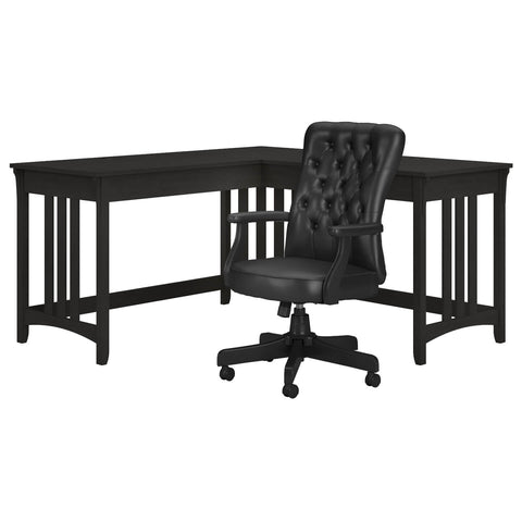 60W L Shaped Writing Desk with High Back Tufted Office Chair