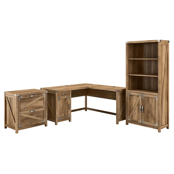 60W L Shaped Desk with Lateral File Cabinet and 5 Shelf Bookcase