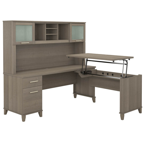 72W 3 Position Sit to Stand L Shaped Desk with Hutch