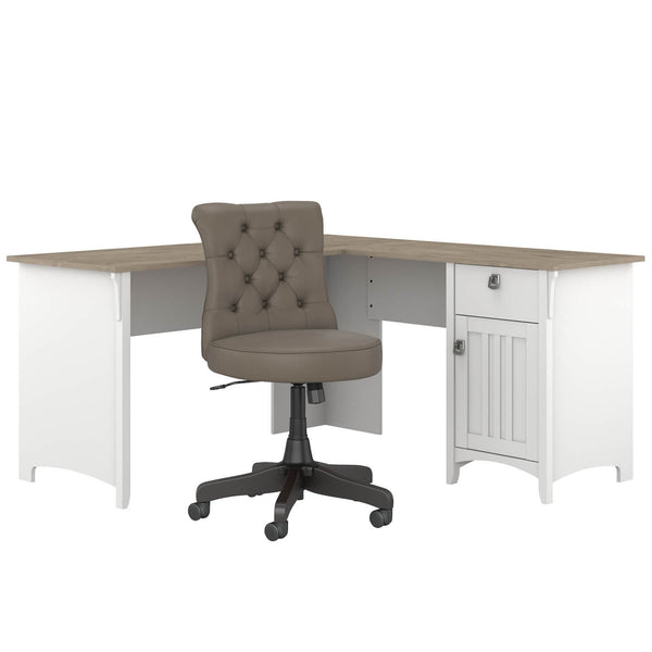 60W L Shaped Desk with Mid Back Tufted Office Chair