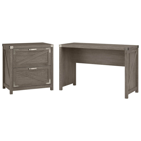 48W Farmhouse Writing Desk with 2 Drawer Lateral File Cabinet