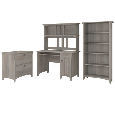 Mission Desk with Hutch, Lateral File Cabinet and 5 Shelf Bookcase