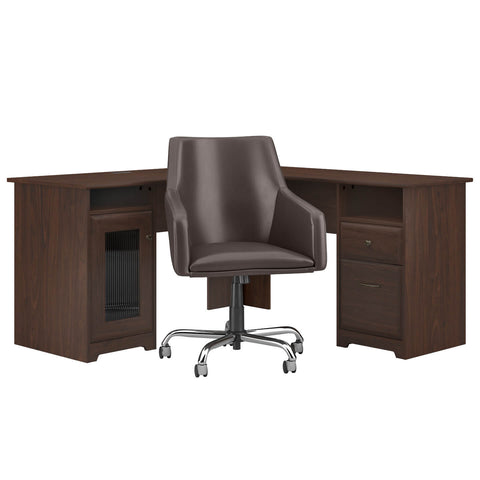 60W L Shaped Computer Desk with Mid Back Leather Box Chair