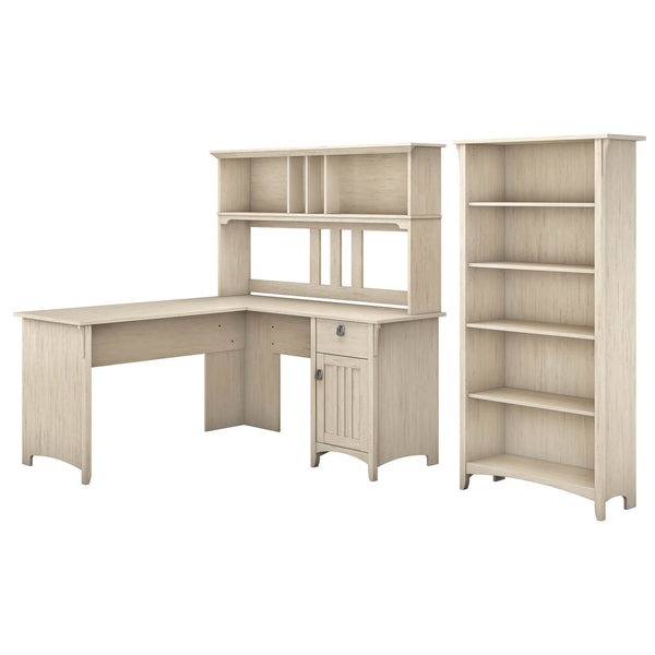 60W L Shaped Desk with Hutch and 5 Shelf Bookcase