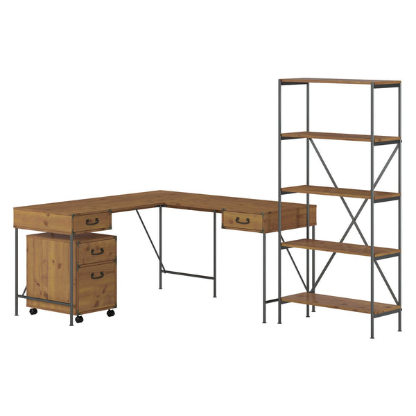 60W L Shaped Writing Desk with Mobile File Cabinet and Bookcase