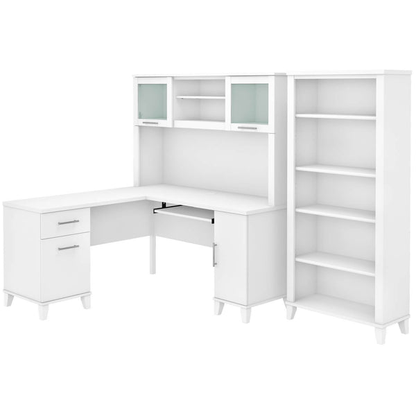 60W L Shaped Desk with Hutch and 5 Shelf Bookcase