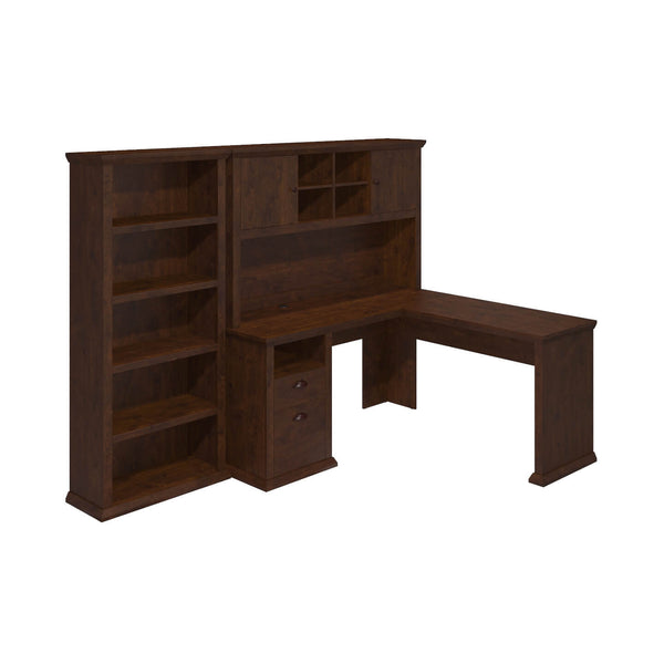 60W L Shaped Desk with Hutch and 5 Shelf Bookcase