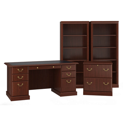 Executive Desk with File Cabinet and Bookcase Set