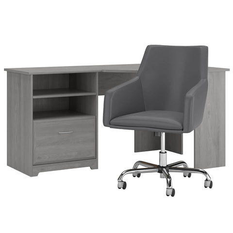 60W Corner Desk with Mid Back Leather Box Chair