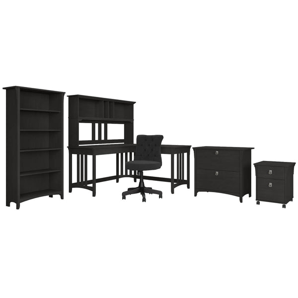 60W L Shaped Desk and Chair Set with Hutch, File Cabinets and Bookcase