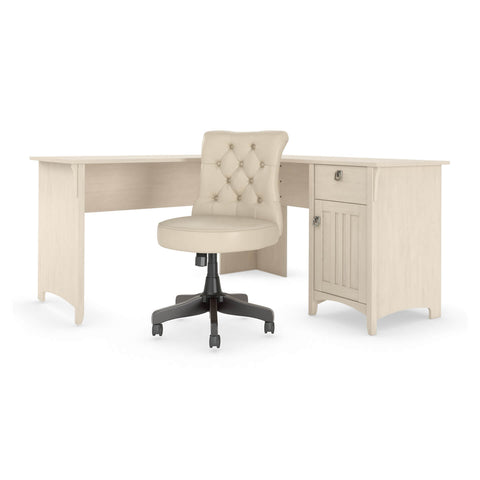 60W L Shaped Desk with Mid Back Tufted Office Chair