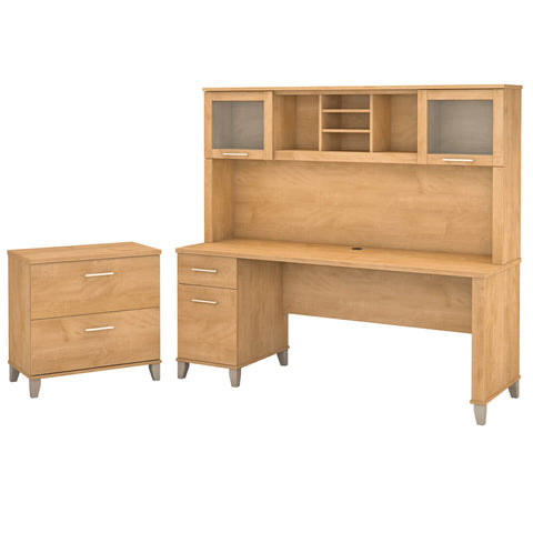 72W Office Desk with Hutch and Lateral File Cabinet