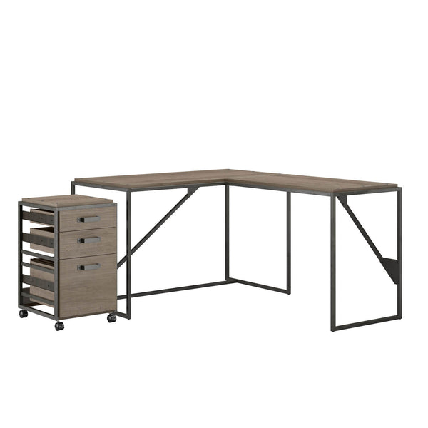 50W L Shaped Industrial Desk with 3 Drawer Mobile File Cabinet