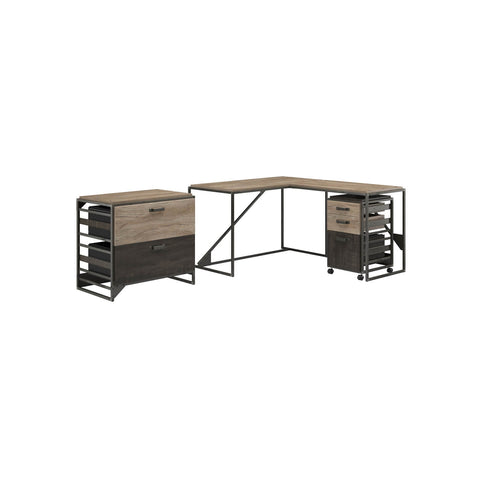 50W L Shaped Industrial Desk with File Cabinets