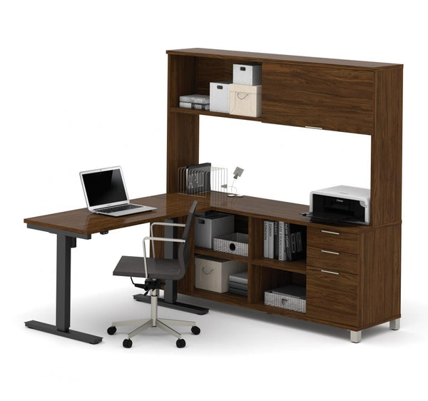 72W L-Shaped Standing Desk with Hutch