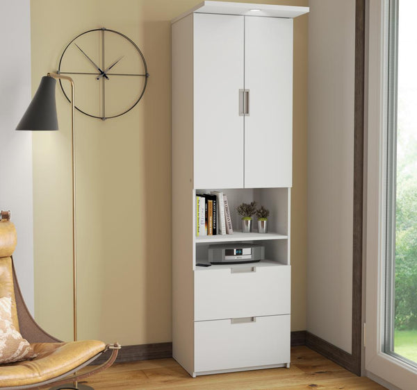 24W Tall Storage Cabinet with Doors and Drawers