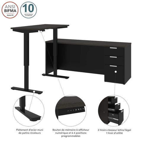 72W L-Shaped Standing Desk with Pedestal