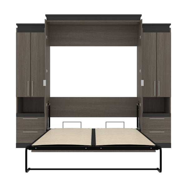 Queen Murphy Bed with Storage Cabinets and Pull-Out Shelves (106W)