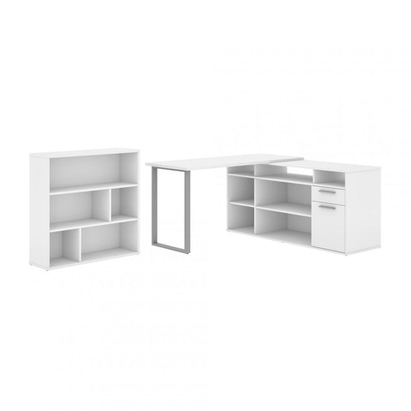 60W L-Shaped Desk with Asymmetrical Shelving Unit