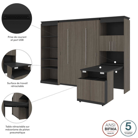 Full Murphy Bed with Shelves and Storage Cabinet with Fold-Out Desk (120W)