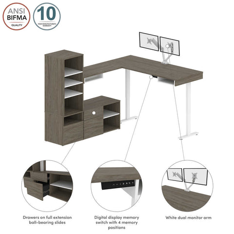 72W L-Shaped Standing Desk with Dual Monitor Arm and Storage