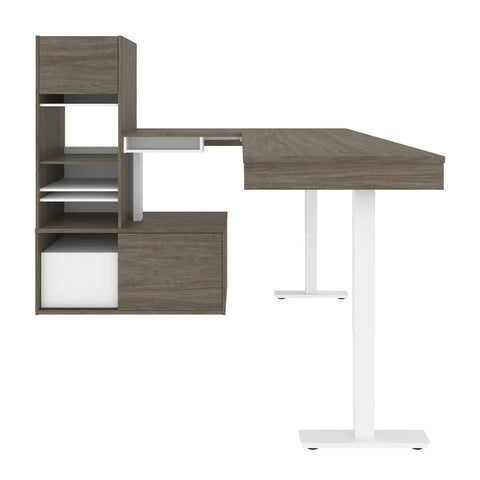 81W L-Shaped Standing Desk with Credenza and Narrow Hutch