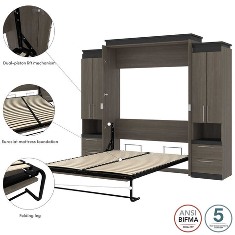 Queen Murphy Bed with Storage Cabinets and Pull-Out Shelves (106W)