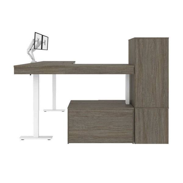 Two 72W L-Shaped Standing Desks with Dual Monitor Arms and Storage