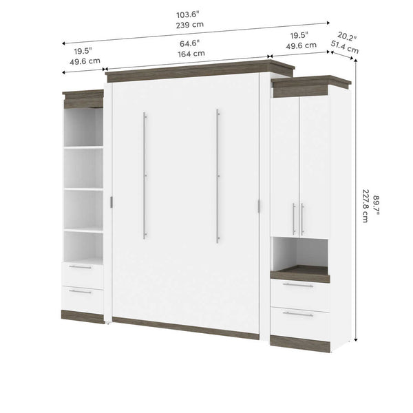 Queen Murphy Bed with Storage Cabinet and Tall Shelf with Drawers (106W)